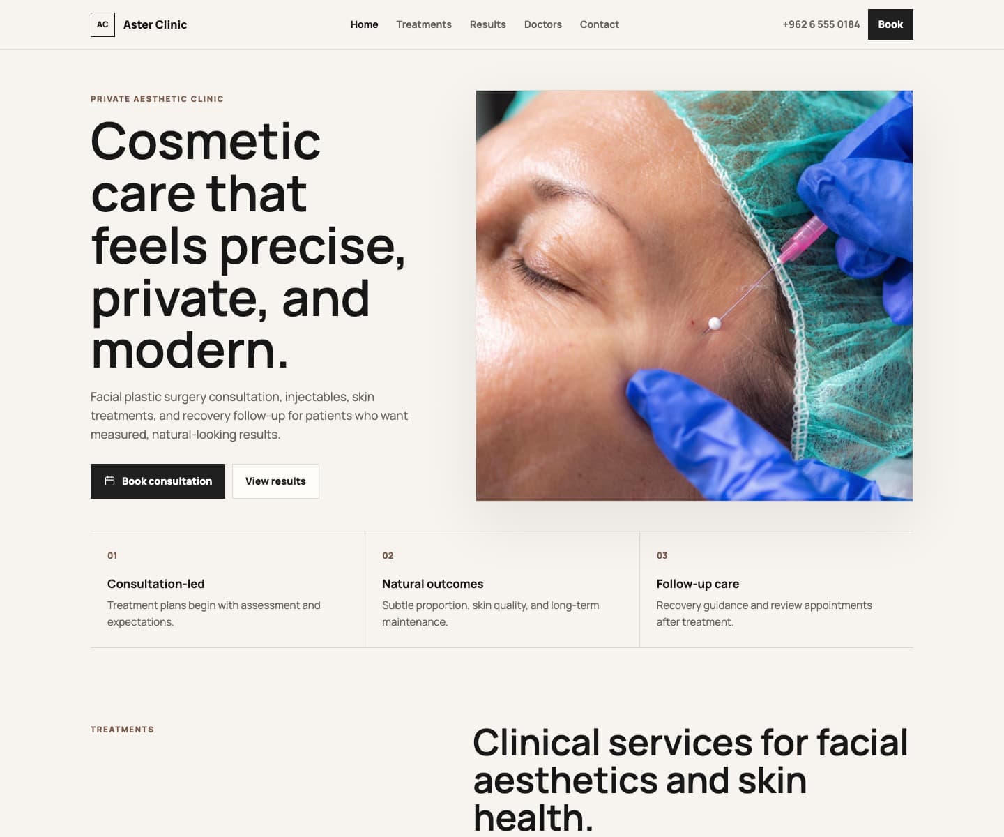 Screenshot of the Aster Clinic website homepage.
